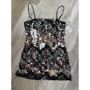 Speechless XL Black Silver Gold Sequin Mini Dress Straight Neck Spaghetti Straps